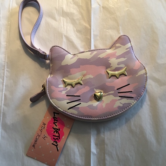 Porte-monnaie Betsey Johnson Motif Chat Et Cœurs - Multicolore Rayé - Neuf Avec étiquettes